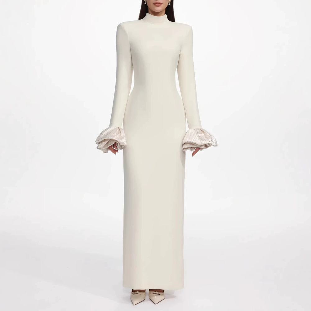 Forever 21 White Fitted Flared Sleeve Elegant Long Dress